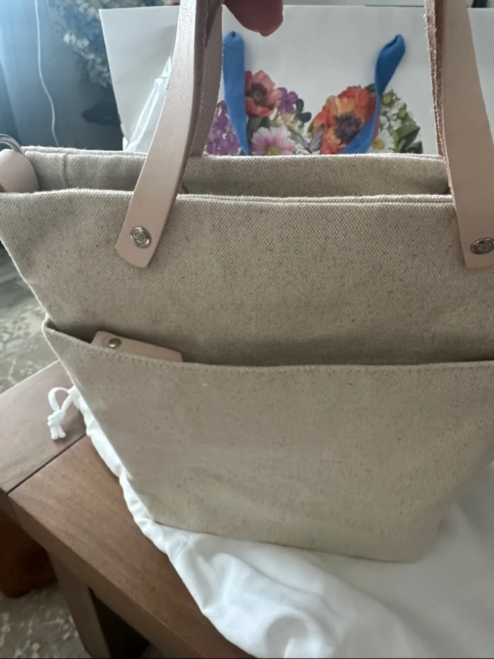 NWT Brighton Beige Canvas Tote with Colorful Embroidered Butterfly - Picture 7 of 10